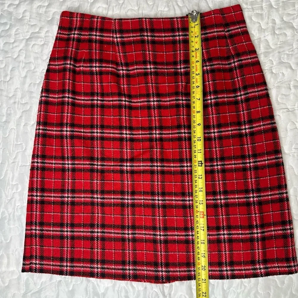Vintage J.G. Hook Red Plaid Tartan Mini Skirt 90s Wool Blend USA Made Size 10P - Picture 9 of 12